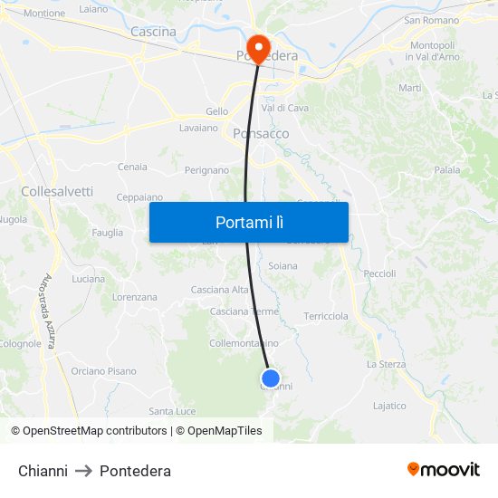 Chianni to Pontedera map