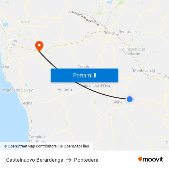 Castelnuovo Berardenga to Pontedera map