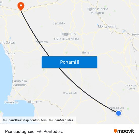 Piancastagnaio to Pontedera map