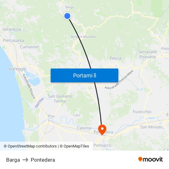 Barga to Pontedera map