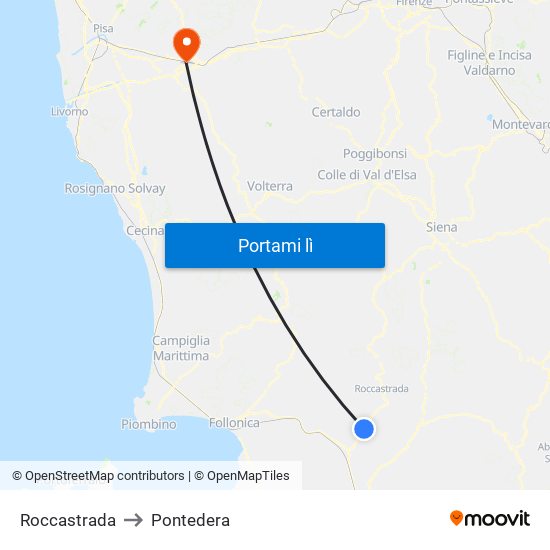 Roccastrada to Pontedera map