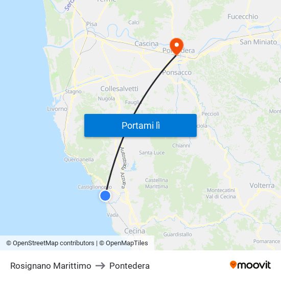 Rosignano Marittimo to Pontedera map