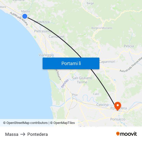 Massa to Pontedera map