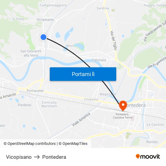 Vicopisano to Pontedera map