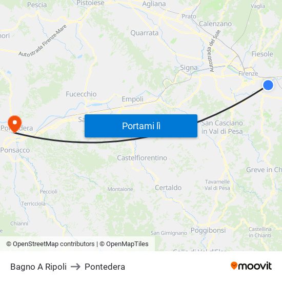 Bagno A Ripoli to Pontedera map