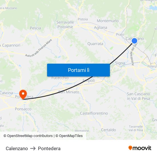 Calenzano to Pontedera map