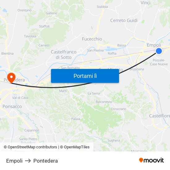 Empoli to Pontedera map