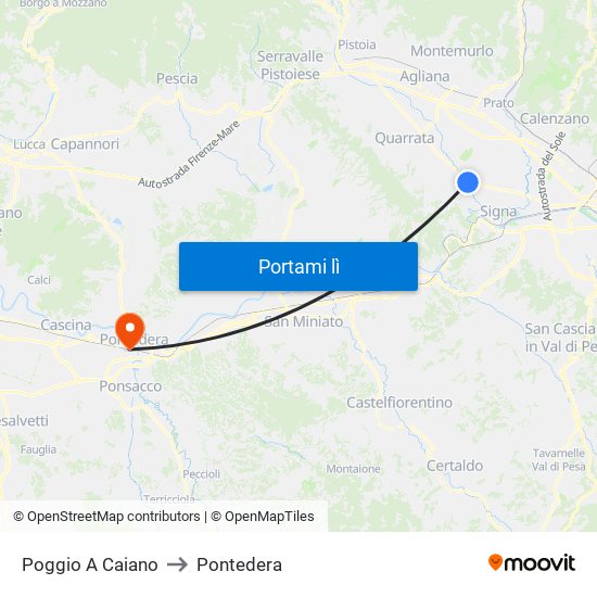 Poggio A Caiano to Pontedera map