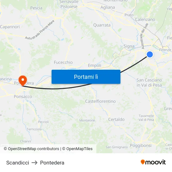 Scandicci to Pontedera map