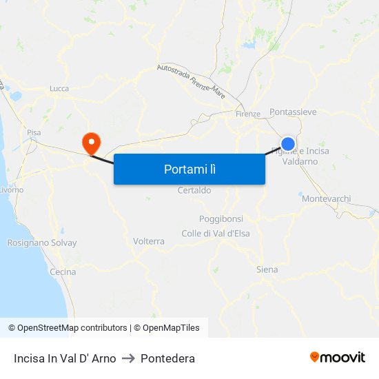 Incisa In Val D' Arno to Pontedera map
