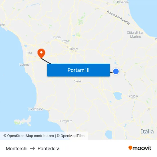 Monterchi to Pontedera map