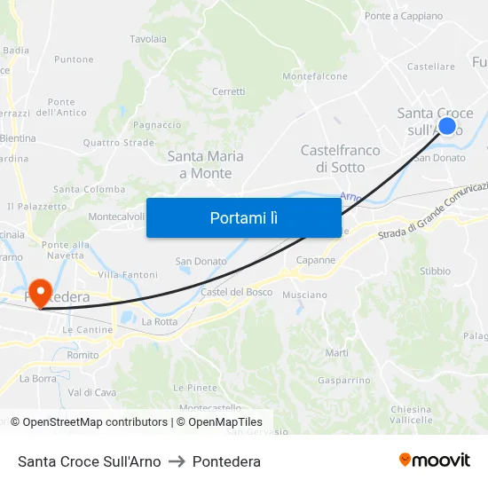 Santa Croce Sull'Arno to Pontedera map