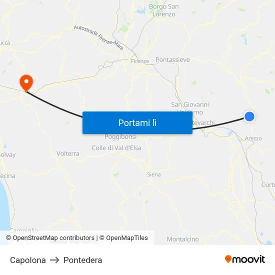 Capolona to Pontedera map