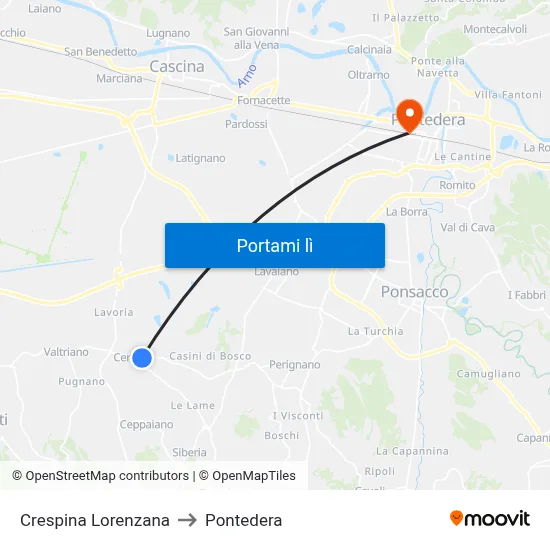 Crespina Lorenzana to Pontedera map