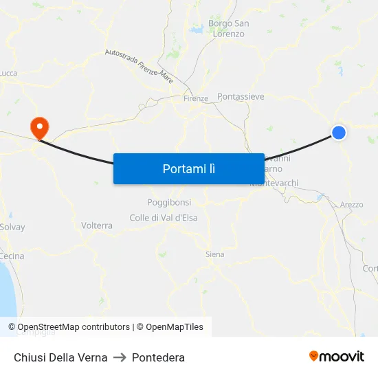 Chiusi Della Verna to Pontedera map