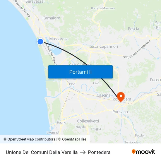 Unione Dei Comuni Della Versilia to Pontedera map