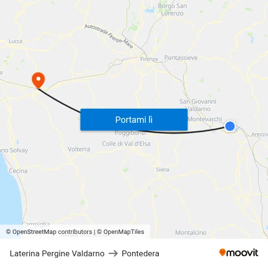 Laterina Pergine Valdarno to Pontedera map