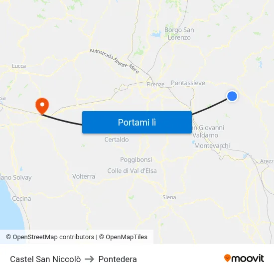 Castel San Niccolò to Pontedera map