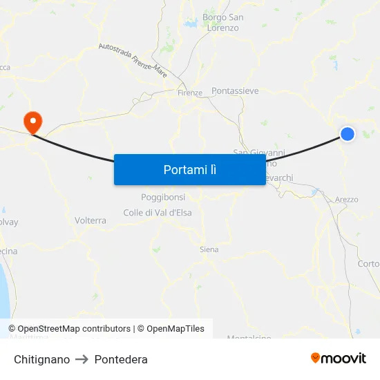 Chitignano to Pontedera map