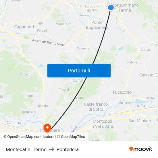 Montecatini Terme to Pontedera map
