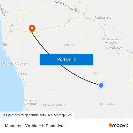 Monteroni D'Arbia to Pontedera map
