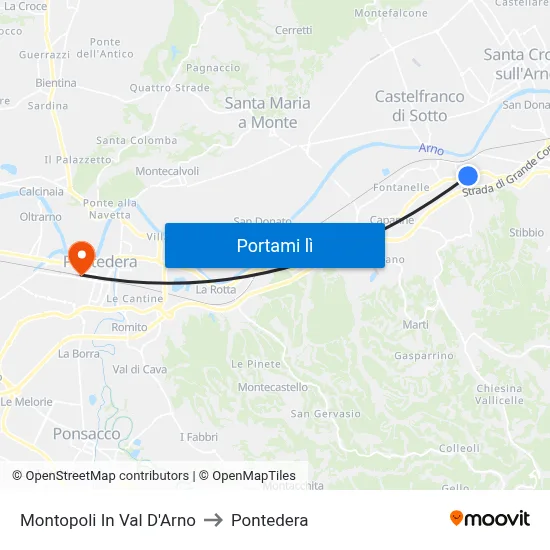 Montopoli In Val D'Arno to Pontedera map