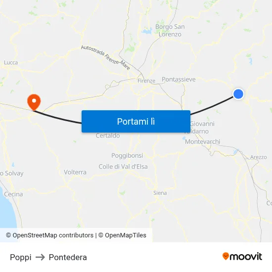 Poppi to Pontedera map