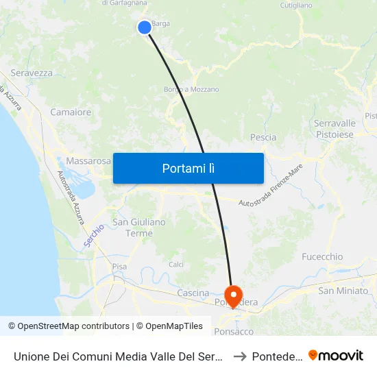 Unione Dei Comuni Media Valle Del Serchio to Pontedera map