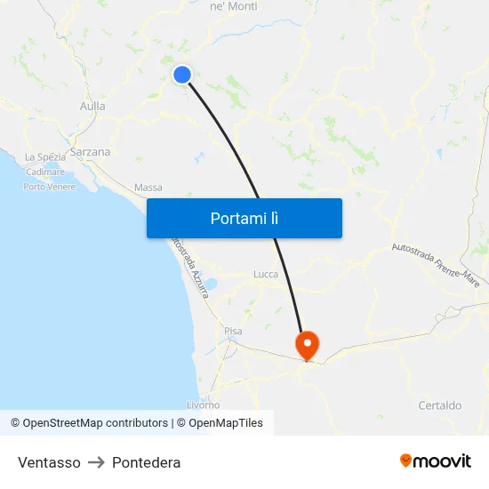 Ventasso to Pontedera map