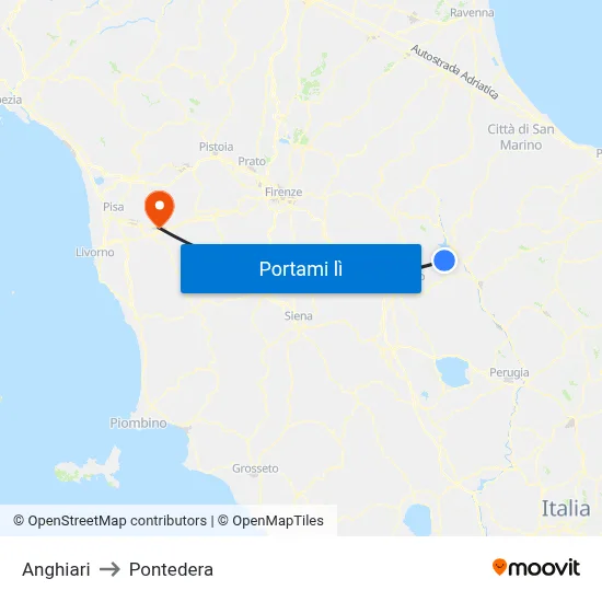 Anghiari to Pontedera map