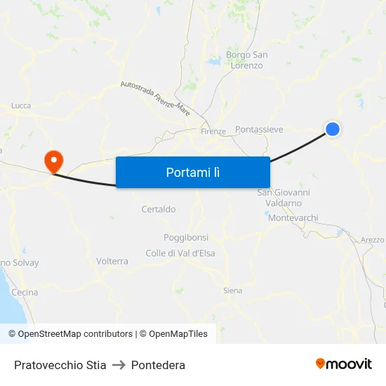 Pratovecchio Stia to Pontedera map