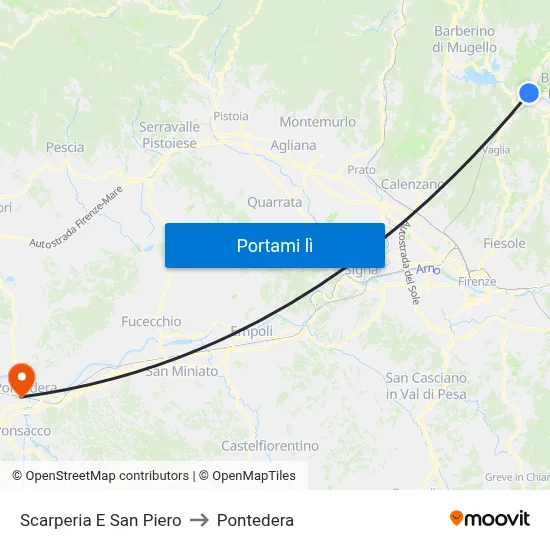 Scarperia E San Piero to Pontedera map