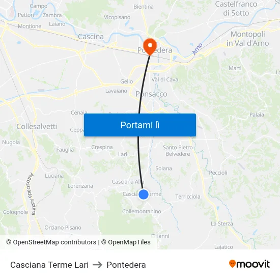 Casciana Terme Lari to Pontedera map