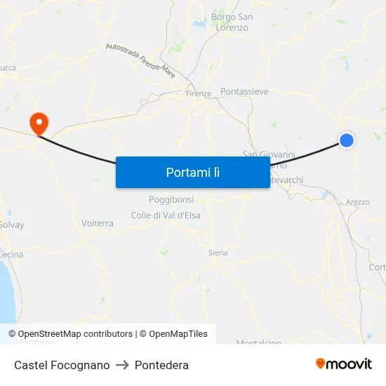 Castel Focognano to Pontedera map