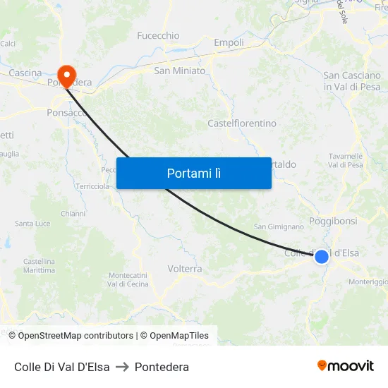 Colle Di Val D'Elsa to Pontedera map
