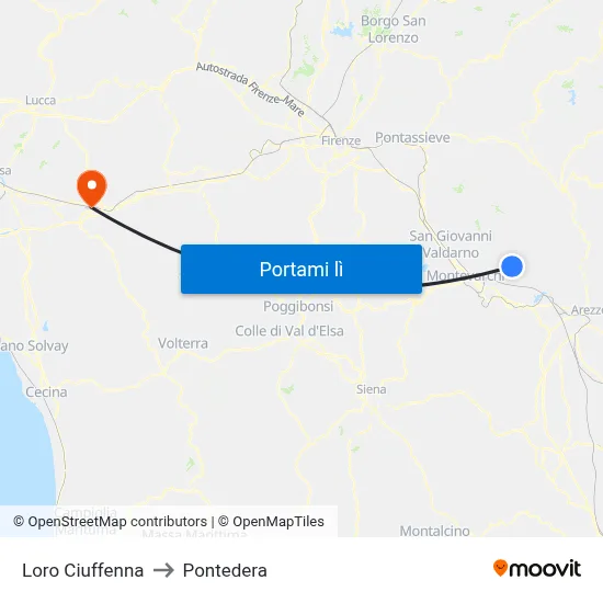 Loro Ciuffenna to Pontedera map