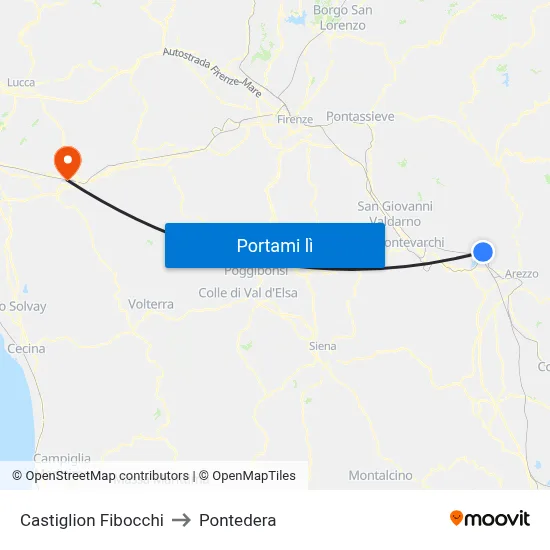 Castiglion Fibocchi to Pontedera map