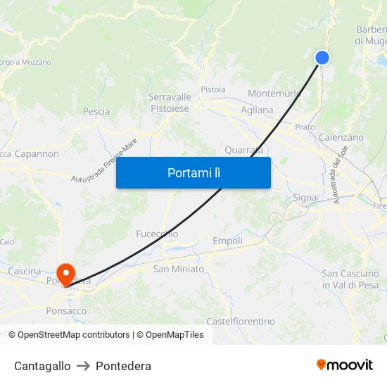 Cantagallo to Pontedera map