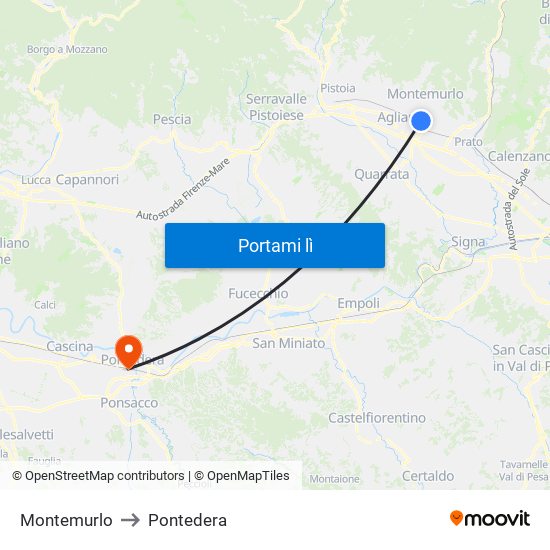 Montemurlo to Pontedera map