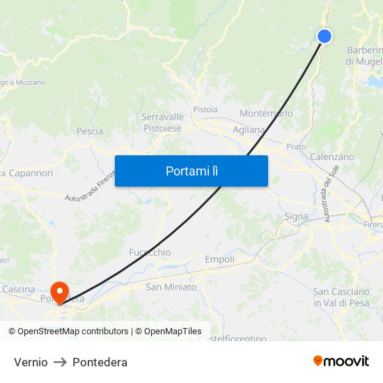 Vernio to Pontedera map