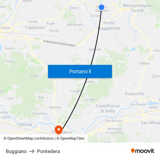 Buggiano to Pontedera map