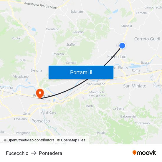 Fucecchio to Pontedera map