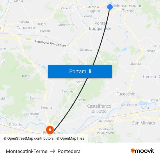 Montecatini-Terme to Pontedera map