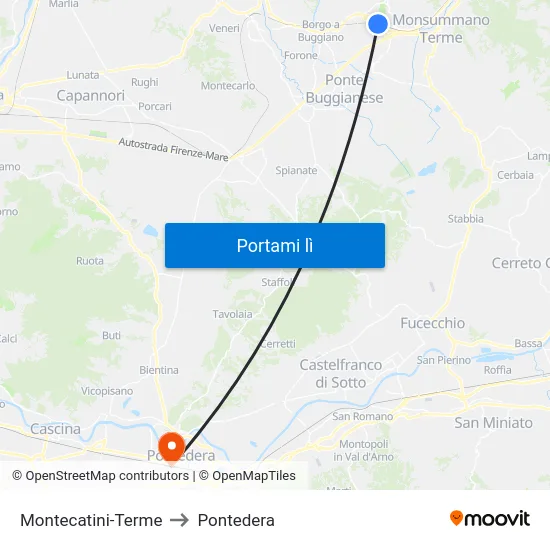Montecatini-Terme to Pontedera map