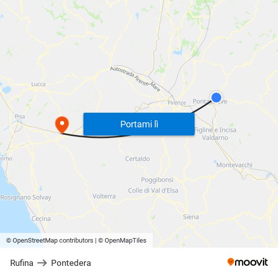 Rufina to Pontedera map