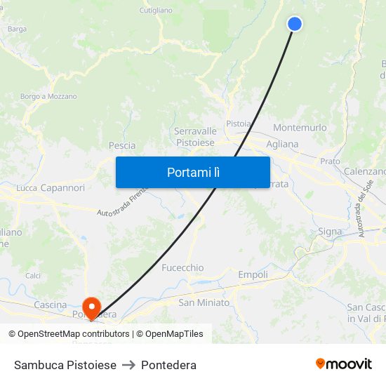Sambuca Pistoiese to Pontedera map