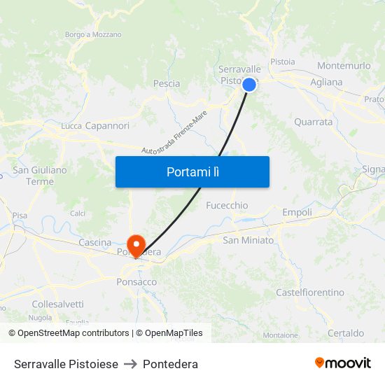 Serravalle Pistoiese to Pontedera map