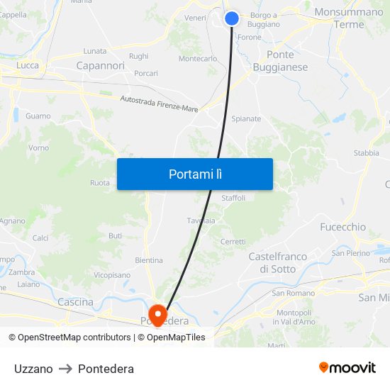 Uzzano to Pontedera map