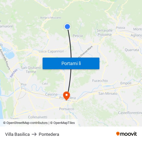 Villa Basilica to Pontedera map