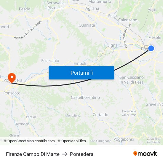Firenze Campo Di Marte to Pontedera map